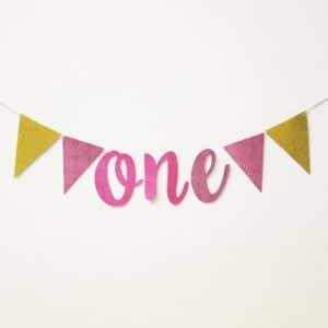 Pink ONE First Birthday Banner