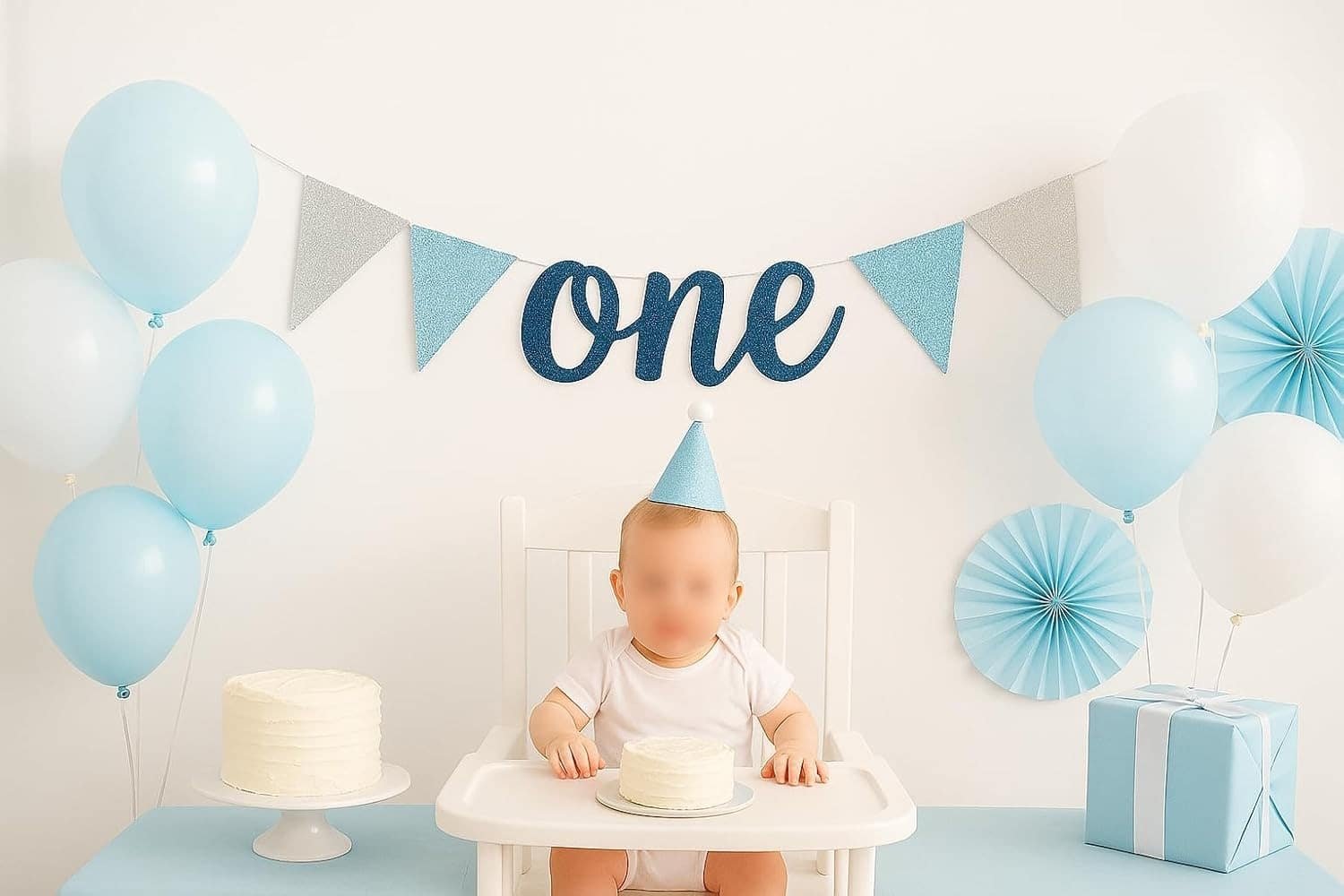 Blue ONE First Birthday Banner - Image 3