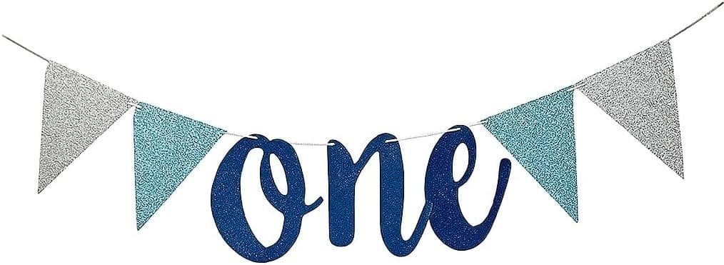 Blue ONE First Birthday Banner